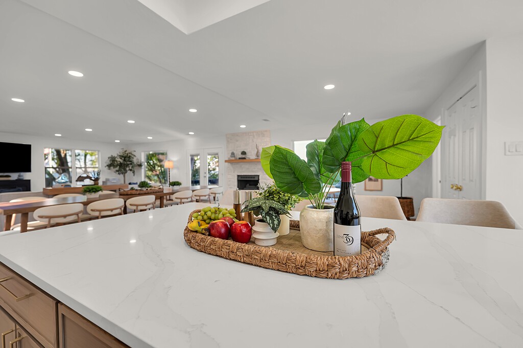 Kitchen island with lake view